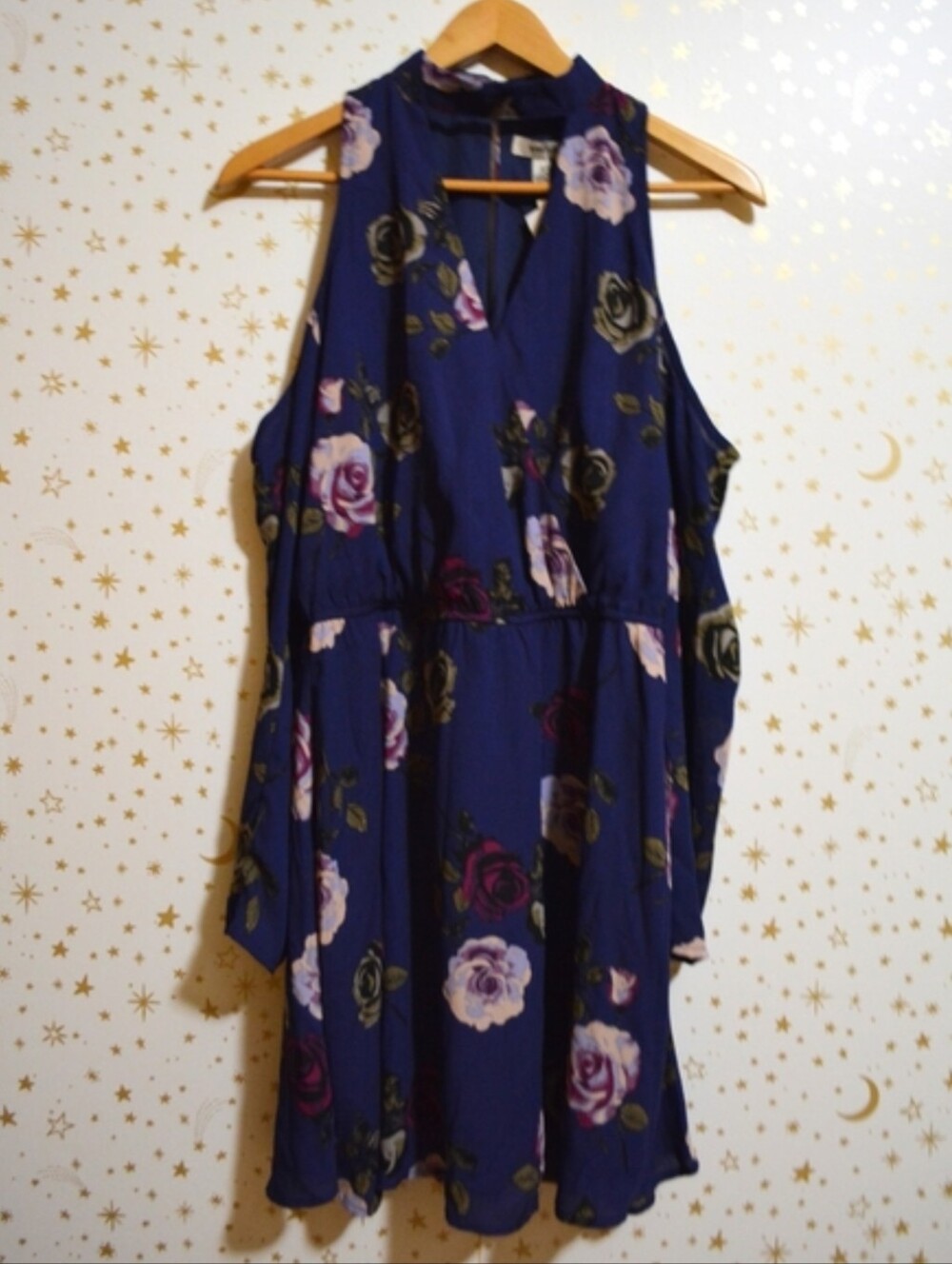 NWT Speechless Purple Floral Cold Shoulder Long Sleeve Dress Size Small
